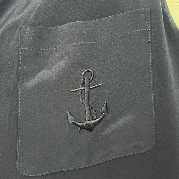 Joie Navy Silk Embroidered Anchor Pocket Tank Top - Picture 2 of 6